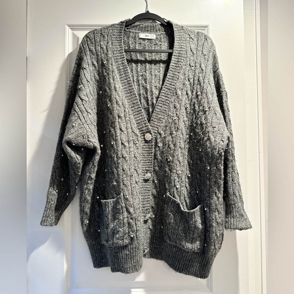 Grey embellished oversized Mango sweater